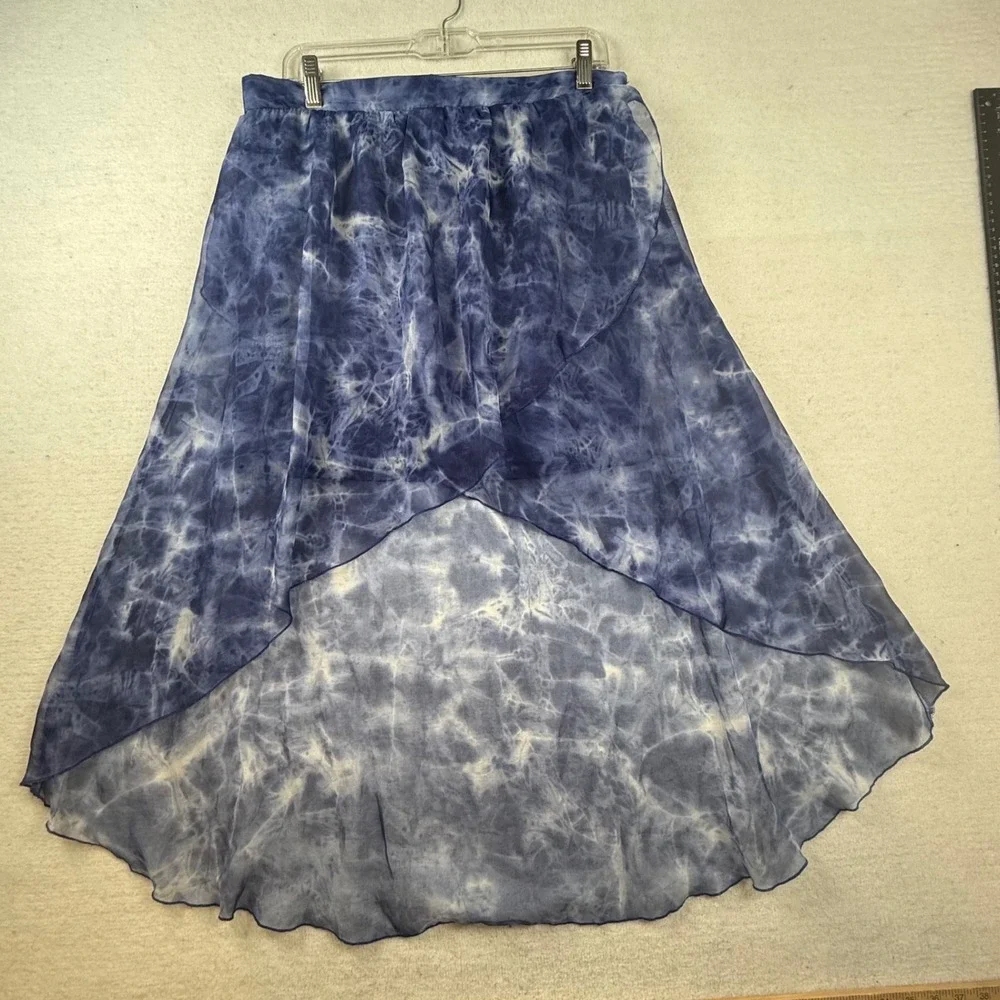 Charlotte‎ Russe shirt Blue Tie Dye High-Low Chiffon XL ethereal hippie flowy